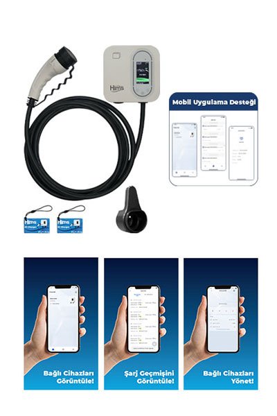 22kW Tip 2 Soketli Kablolu Beyaz Smart Elektrikli Araç Şarj İstasyonu 6