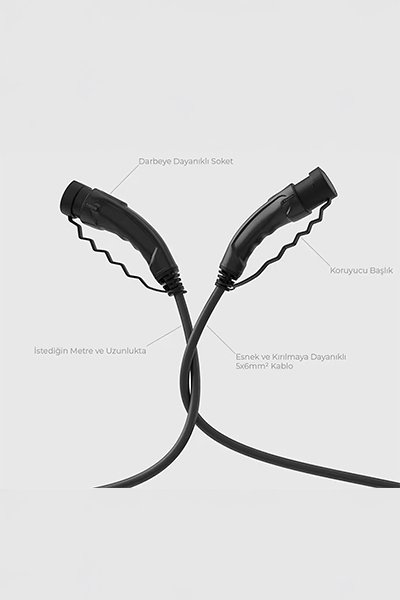 11kW Tip 2 Siyah Soketli 5m Elektrikli Araç Şarj Kablosu 2